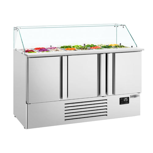 Salaattipöytä PREMIUM PLUS - 1 460 mm - 335 l - 3 ovea - kulmikas lasisuoja 9x GN 1/3 & 6x GN 1/6 varten