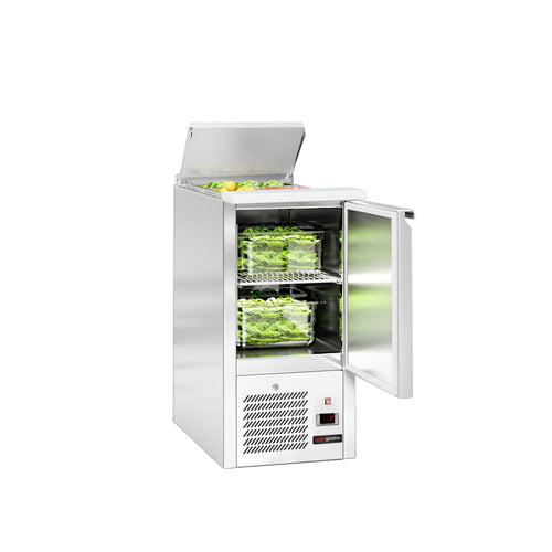 Salaattipöytä ECO - 450 mm - 102 l - 1 ovi - upotus 1x GN 1/1 & ruostumattomasta teräksestä kansi