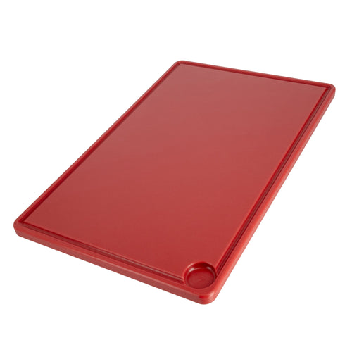 Leikkuulauta mehukourulla - 250x400 mm - Paksuus: 20 mm - HACCP-yhteensopiva - Polyeteeni (PE500) - Punainen - Liukuestepinnalla