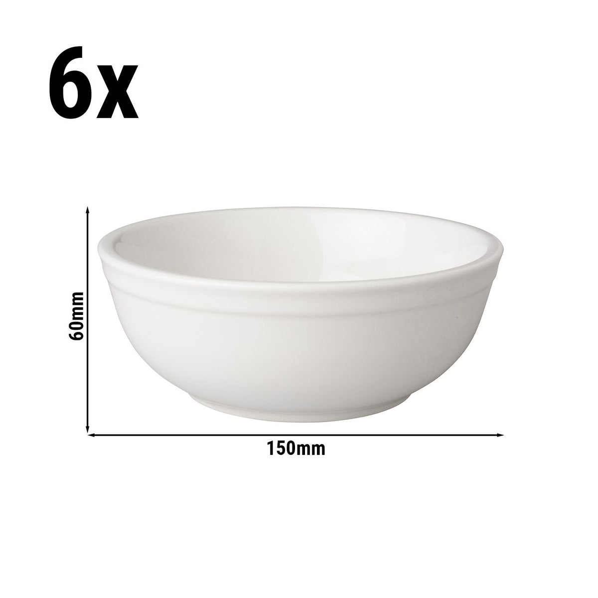 (6 kpl) tarjoilukulho - Budgetline Mammoet - posliini - 400 ml - kulmikas - 150x150 mm - pinoutuva, konepesunkestävä, mikron ja uunin kestävä, ammattilaatu - valkoinen