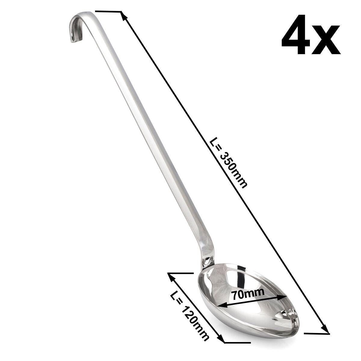 (4 pcs) Serving Spoon - Ø 70mm - Length: 350mm - deep - Stainless Steel