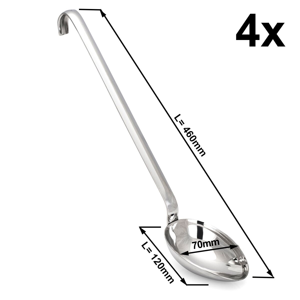 (4 pcs) Serving Spoon - Ø 70mm - Length: 460mm - deep - Stainless Steel
