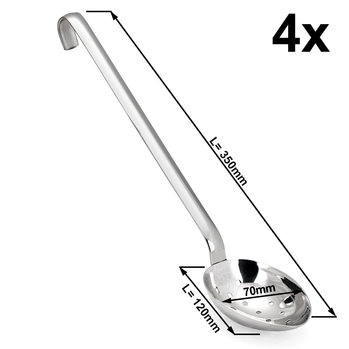 (4 kpl) Tarjoilukauha - Pituus: 350 mm - rei’itetty - ruostumaton teräs