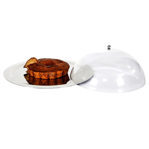 (4 kpl) Tarjotin - Ruostumaton teräs - Ø 50 cm - Korkeus: 180 mm - Ammattilaiskäyttöön - mukana läpinäkyvä cloche