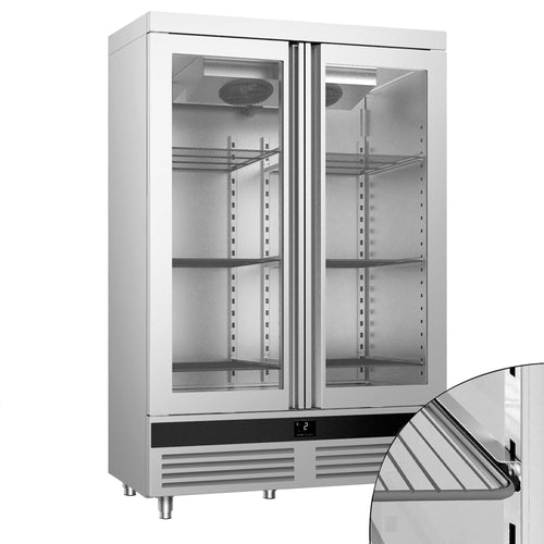 Commercial Upright Fridge Stainless steel PREMIUM - 1200L - with 2 glass doors