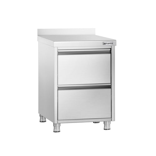 Työkaappi PREMIUM - ruostumaton teräs - 2 vetolaatikkoa - roiskesuoja - 500x700 mm