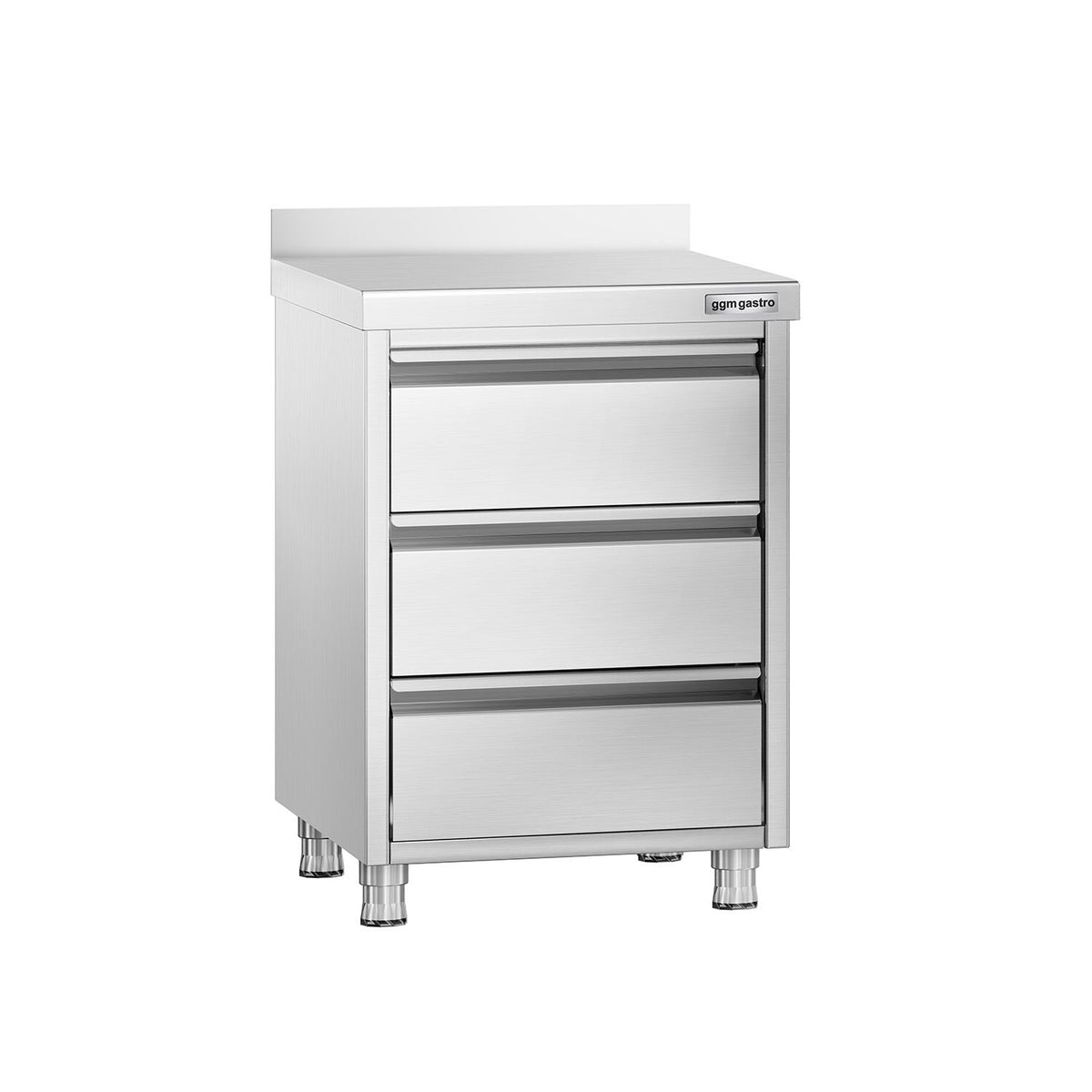 Työkaappi PREMIUM - ruostumaton teräs - 3 vetolaatikkoa - roiskesuoja - 500x600 mm
