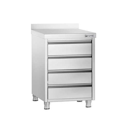 Työkaappi PREMIUM - ruostumaton teräs - 4 vetolaatikkoa - roiskesuoja - 500x700 mm