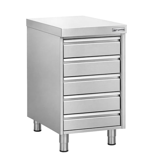 Vetolaatikosto - ruostumaton teräs - 5 vetolaatikkoa - 500x700 mm