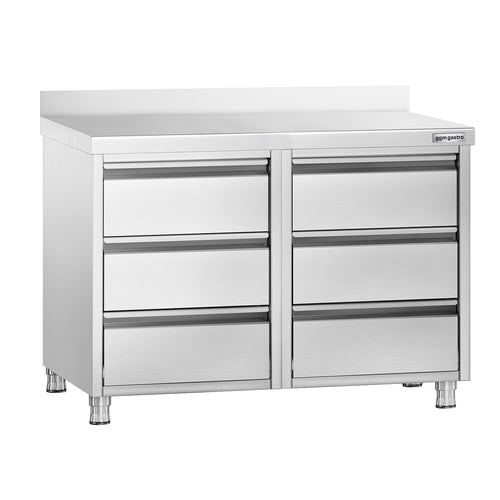 Työkaappi PREMIUM - ruostumaton teräs - 6 vetolaatikkoa - roiskesuoja - 1000x700 mm