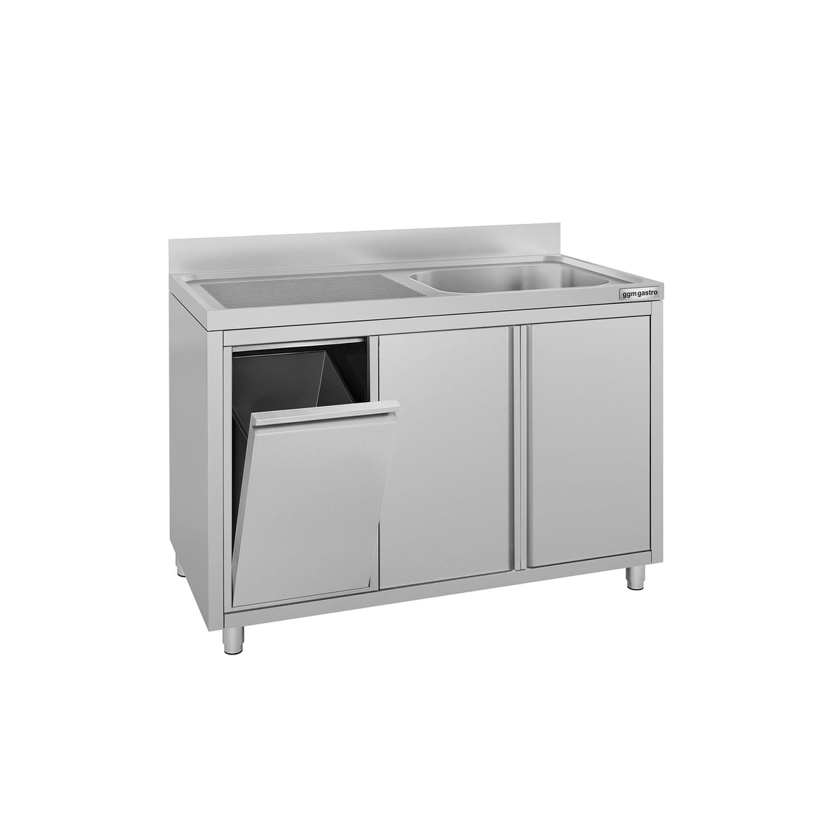Commercial Sink Cabinet ECO - Stainless Steel - 1200x700mm - with waste bin & 1 bowl right-hand