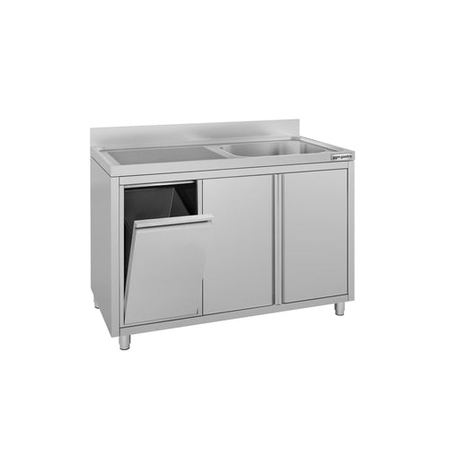 Commercial Sink Cabinet ECO - Stainless Steel - 1200x700mm - with waste bin & 1 bowl right-hand