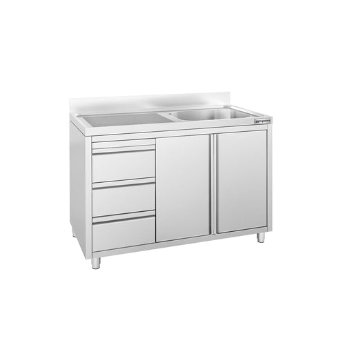 RST-allaskaappi PREMIUM - 1200x600 mm - 3 vetolaatikkoa - 1 allas - allas oikealla