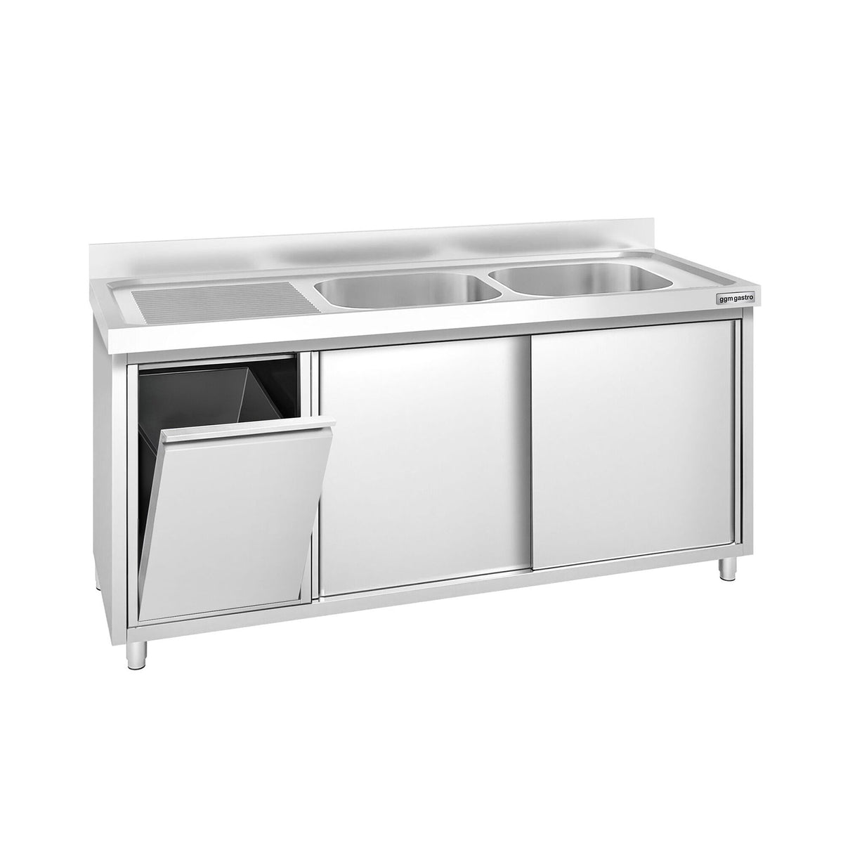 RST-allaskaappi PREMIUM - 1600x700mm - jäteastia ja 2 allasta oikealla puolella.