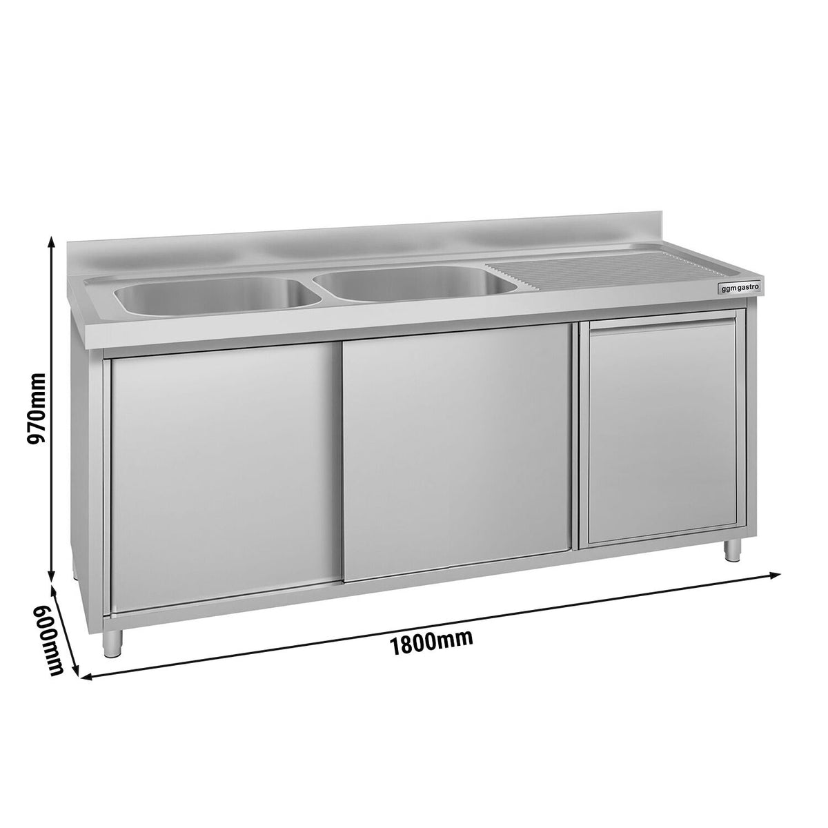 RST-allaskaappi ECO - 1800x600mm - jätesäiliöllä ja 2 altaalla vasemmalle