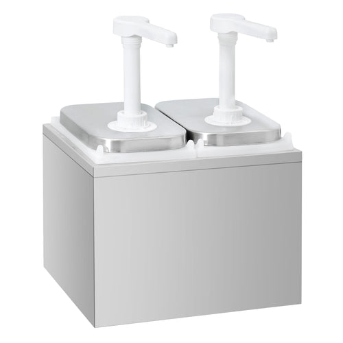 Commercial Condiment Dispenser - 2x 2 litres - with container - Stainless steel 18/8 - Polypropylene containers - adjustable dose - 255x215x325mm - incl. stainless steel frame