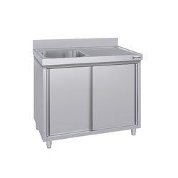 RST-allaskaappi ECO - ruostumattomasta teräksestä - 1200x700 mm - 1 allas - allas vasemmalla