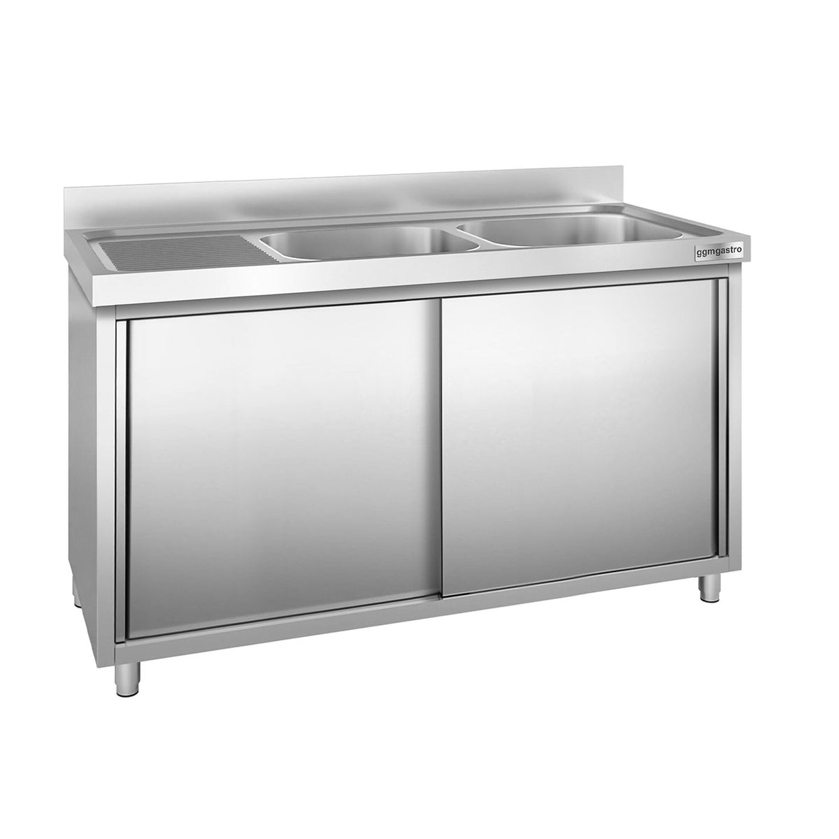 Commercial Sink Cabinet PREMIUM - Stainless Steel - 1400x600mm - 2 bowls right-hand