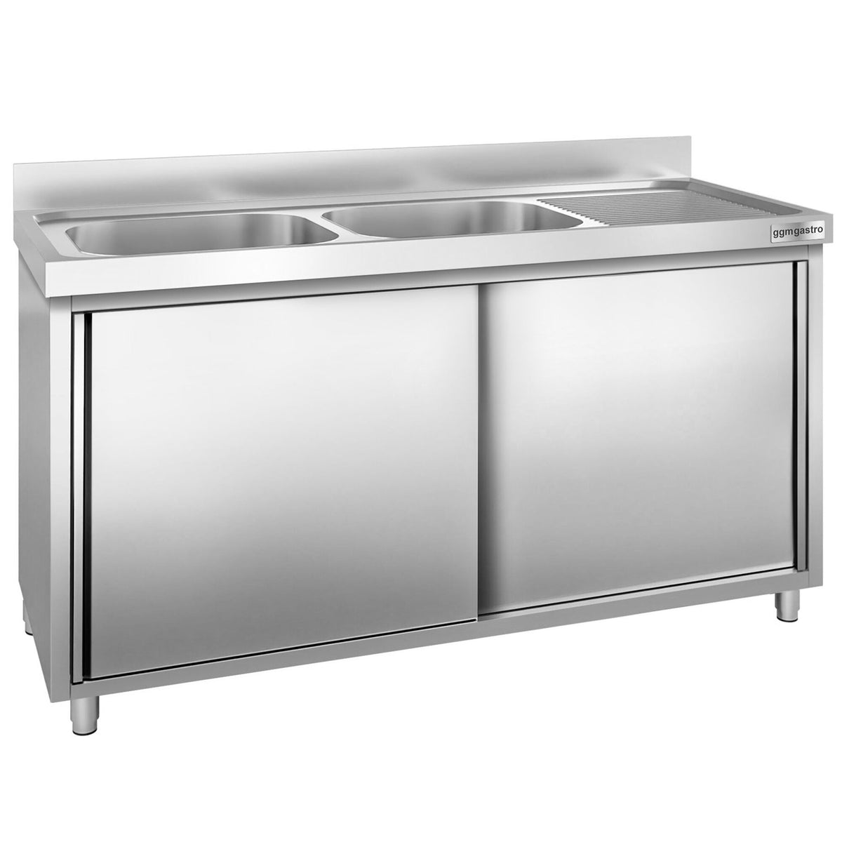 RST-allaskaappi PREMIUM - ruostumattomasta teräksestä - 2000x600 mm - 2 vetolaatikkoa - 2 allasta