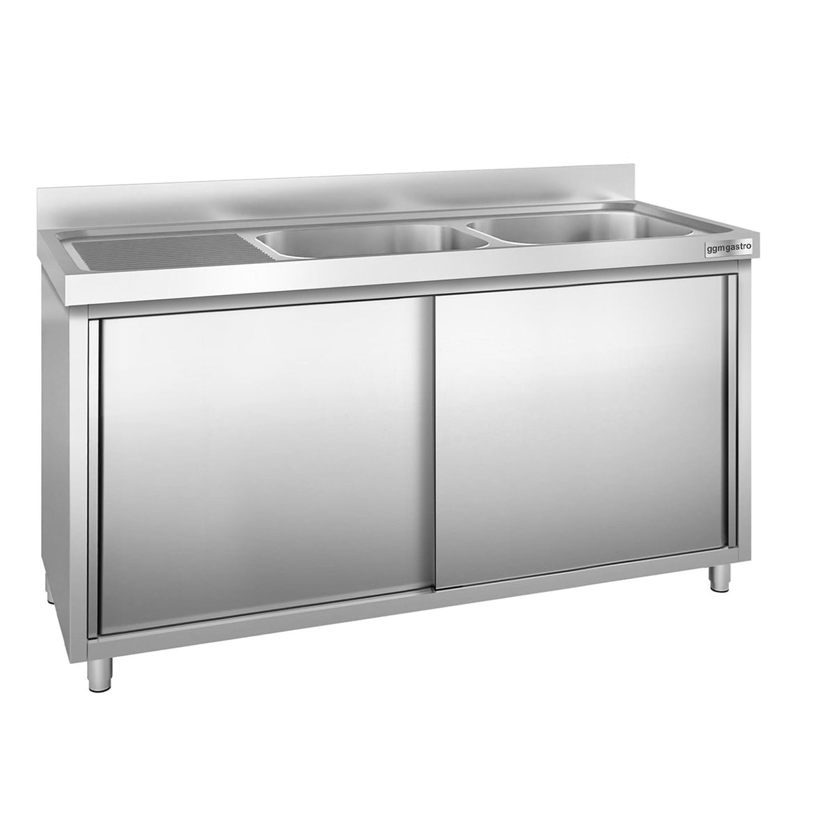 Commercial Sink Cabinet PREMIUM - Stainless Steel - 2000x700mm - with 2 bowls right-hand