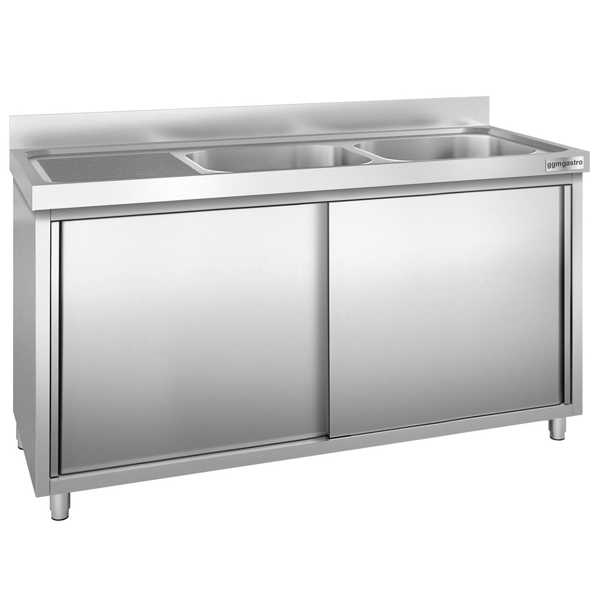 Commercial Sink Cabinet PREMIUM - Stainless Steel - 2000x600mm - with 2 bowls right-hand