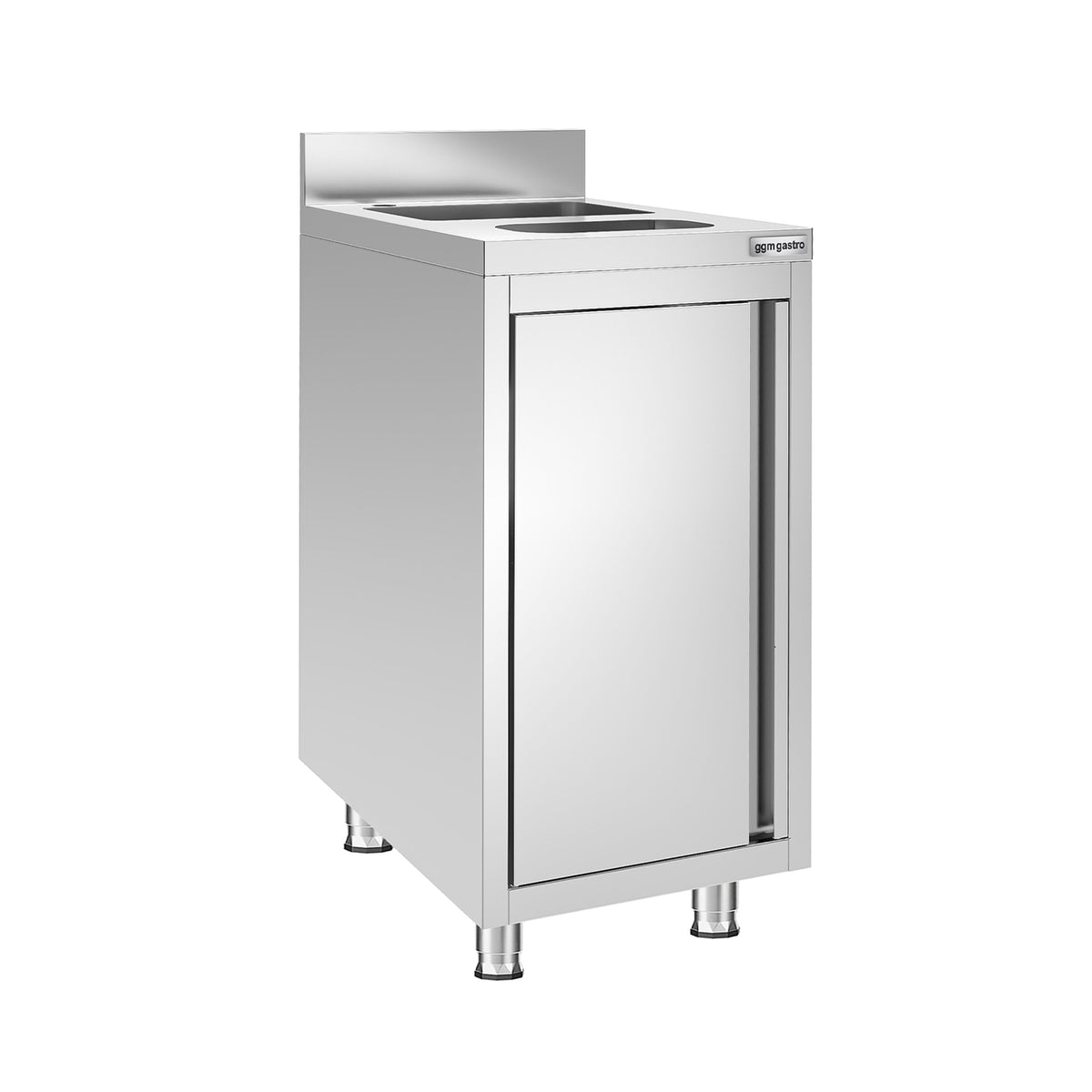 RST-allaskaappi - ruostumattomasta teräksestä - 400x600 mm - roska-astia - 1 allas - allas keskellä