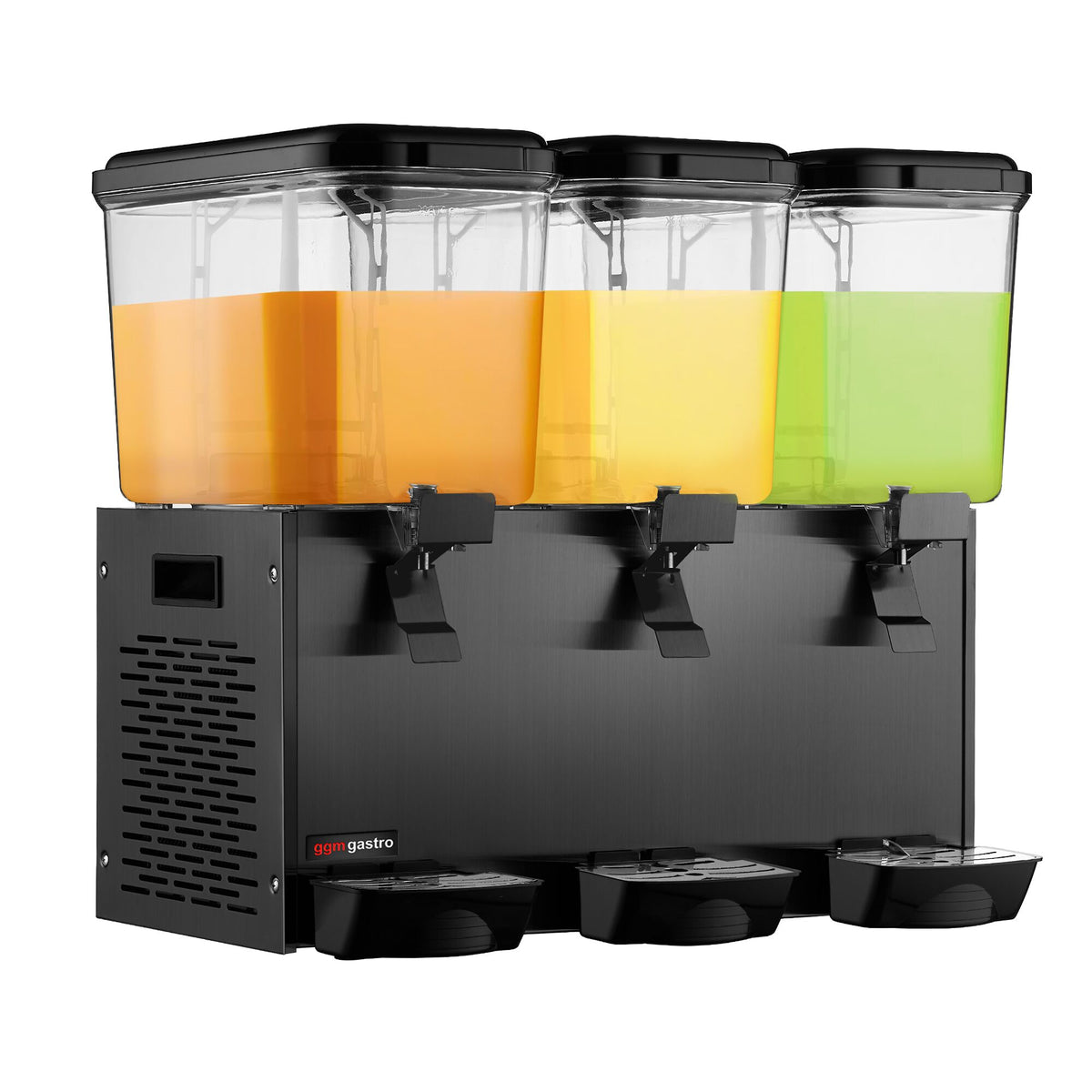 Commercial Juice Dispenser - 3x polycarbonate tanks with tap & paddle agitation - 3x 18 Litres - 700W - Black - incl. drip tray