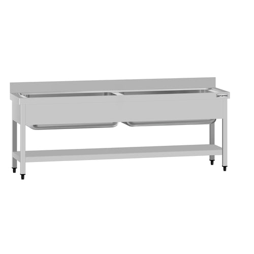 RST-tiskipöytä ECO - 2000x700 mm - alahyllyllä - 2 allasta