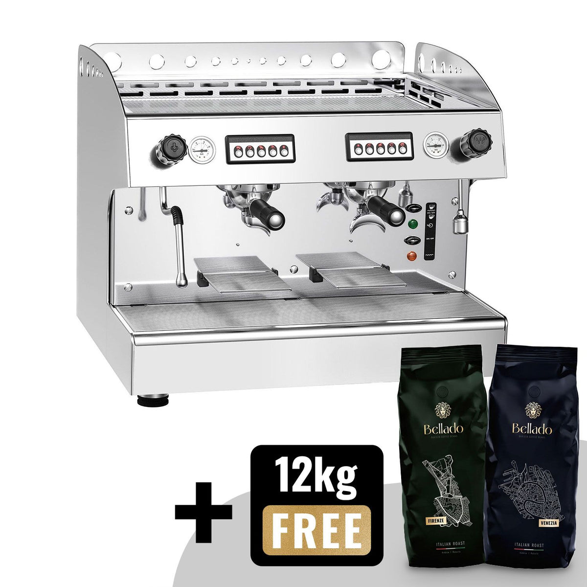 Espressokone - 2-ryhmäinen - esiuuttojärjestelmä & 1 höyrysuutin - ammattikäyttöön