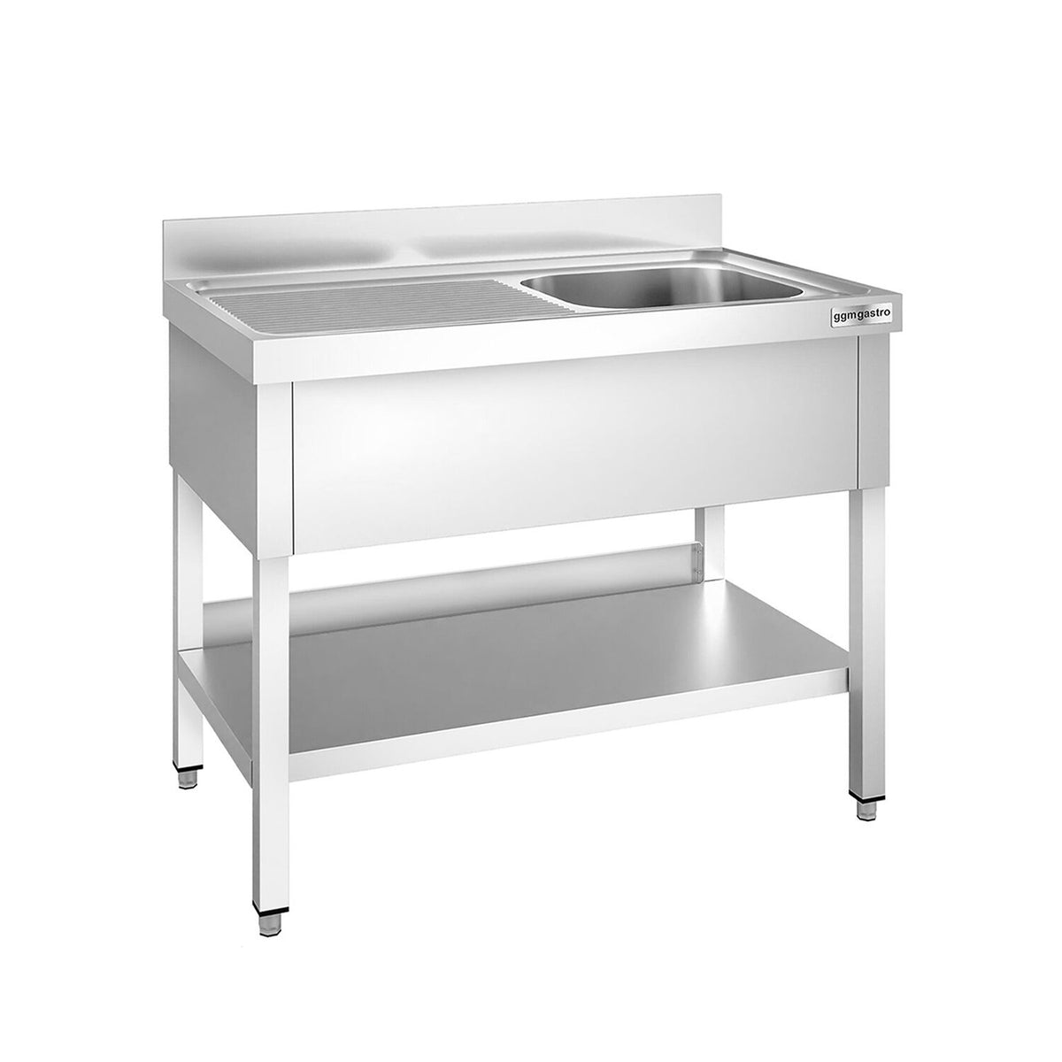 Stainless Steel Commercial Sink Unit PREMIUM - 1200x600mm - with Single Bowl Right-hand - with Undershelf