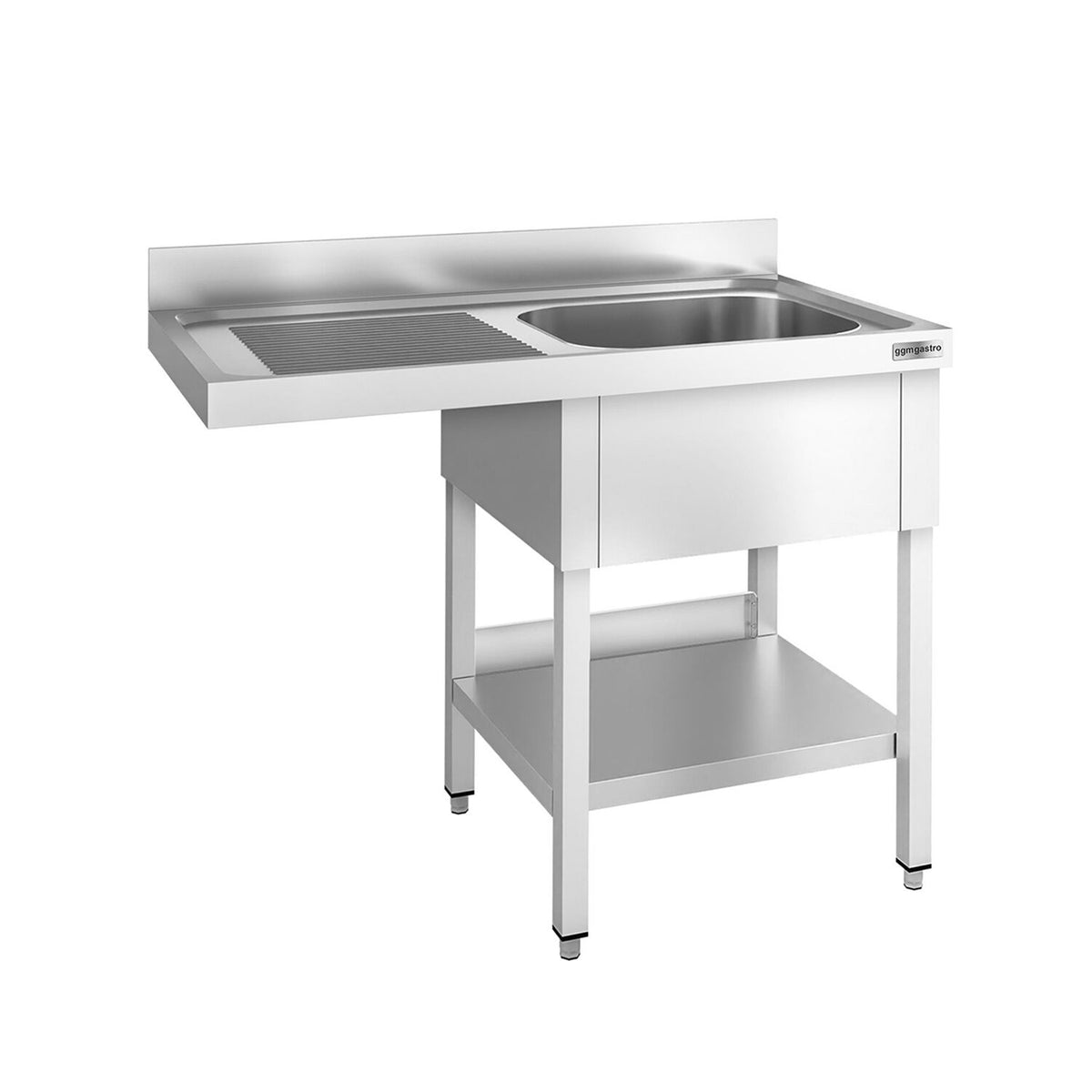 Astianpesupöytä PREMIUM - 1200x600 mm - 1 allas, allas oikealla - kuivaustaso - roiskesuoja - alahylly
