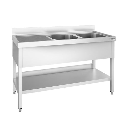 Tiskipöytä PREMIUM - 1400x700 mm - alahyllyllä - 2 allasta allasta oikealla