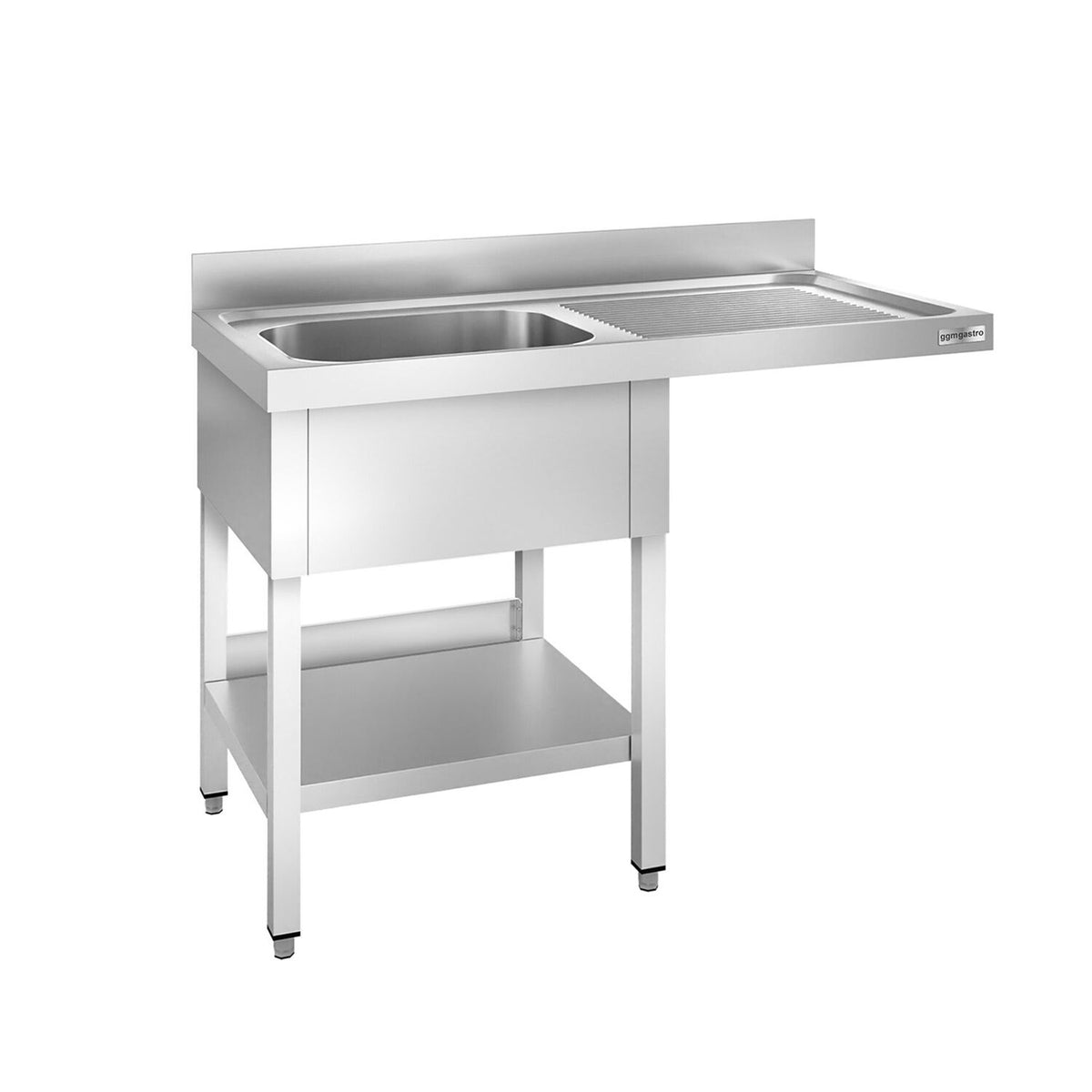 Astianpesupöytä - 1400x700 mm - 1 allas, allas vasemmalla - kuivaustaso - roiskesuoja - alahylly