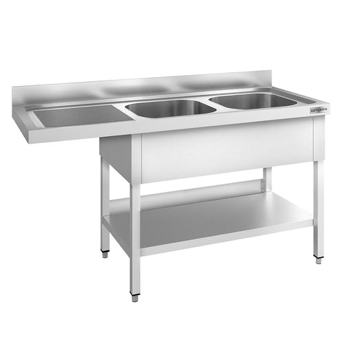 Astianpesupöytä PREMIUM - 1600x600 mm - 2 allasta, altaat oikealla - kuivaustaso - roiskesuoja - alahylly
