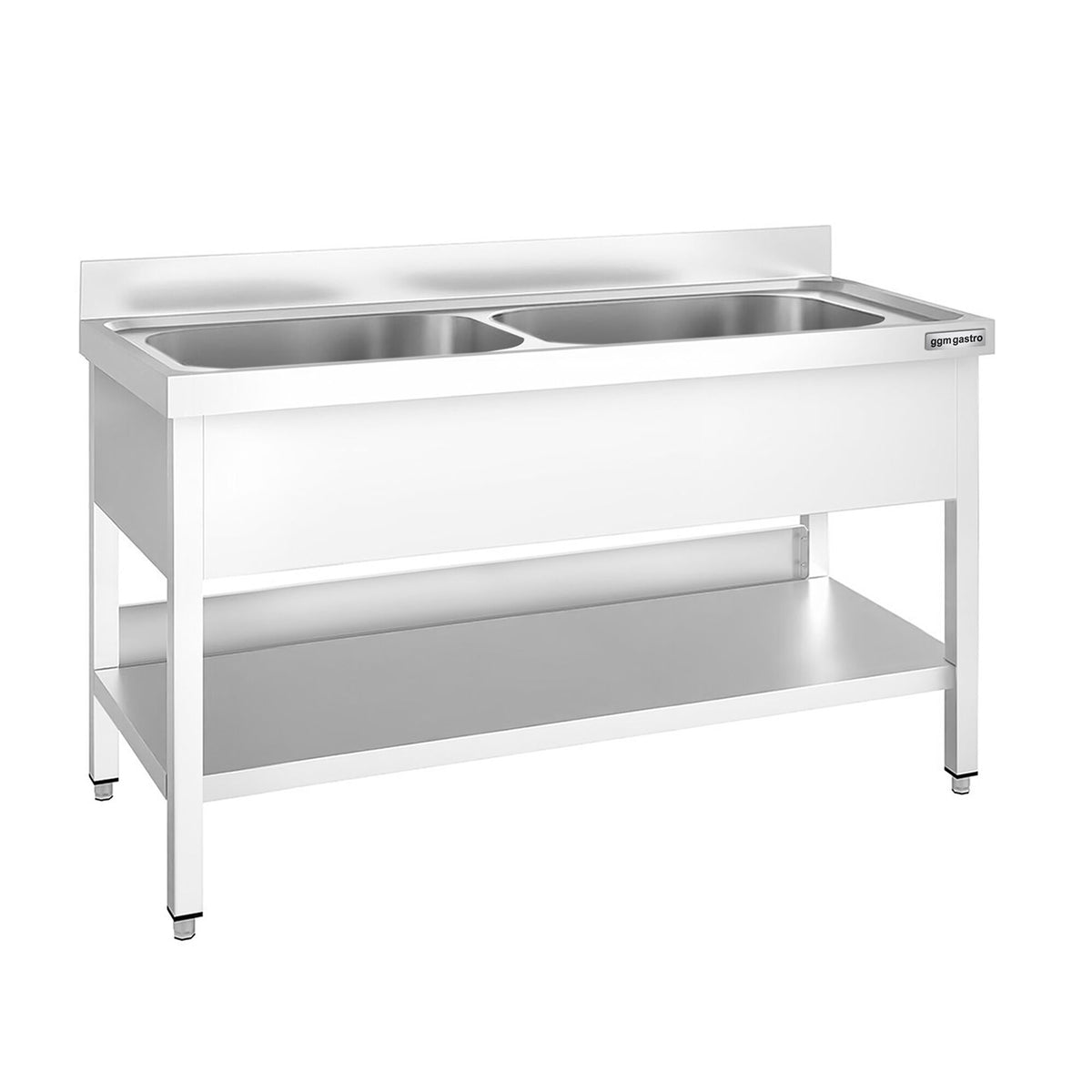 Stainless Steel Commercial Pot Wash Sink PREMIUM - 1600x700mm - with Undershelf & Double Bowl - with Upstand