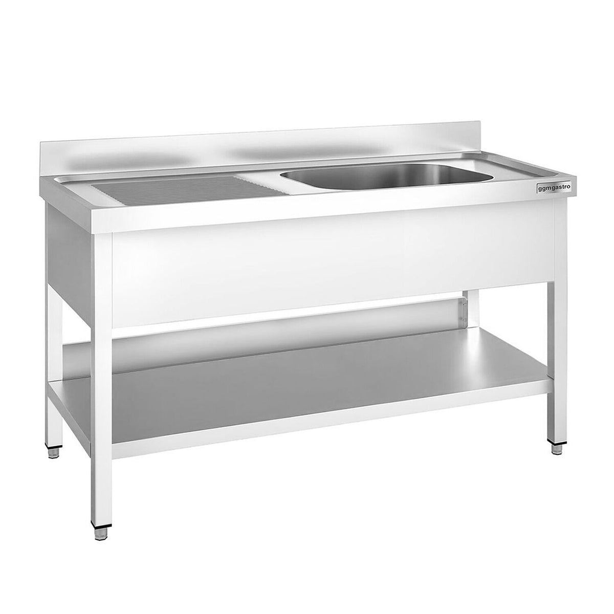 Stainless Steel Commercial Sink Unit PREMIUM - 1600x700mm - with Single Bowl Right-hand - with Undershelf