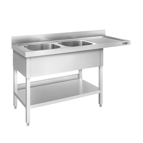 Astianpesupöytä PREMIUM - 1600x700 mm - 2 allasta, altaat vasemmalla - kuivaustaso - roiskesuoja - alahylly