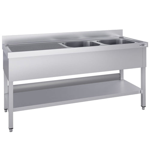 Tiskipöytä ECO - 2000x600 mm - alahyllyllä - 2 allasta - allas oikealla