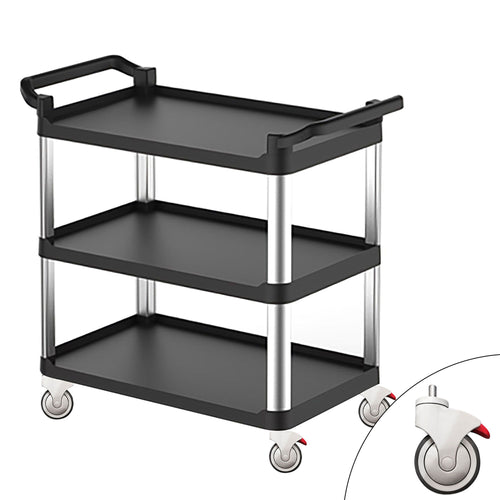 Tarjoiluvaunu muovi/alumiini - 800x500 mm - 3 tasoa - hiljaiset pyörät