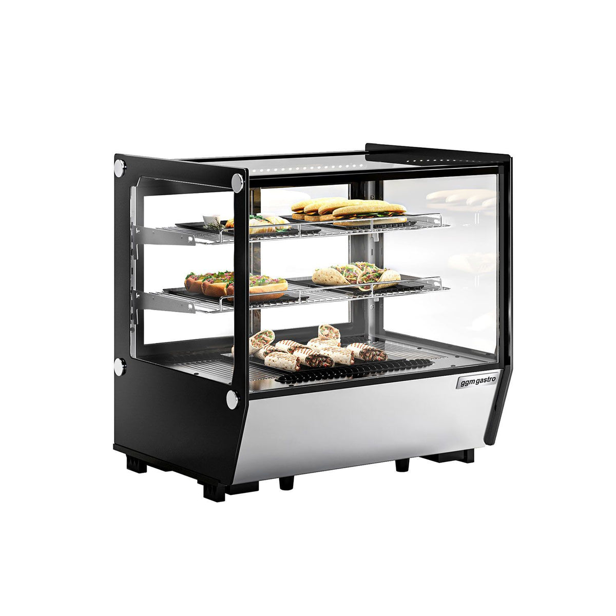 Pöytämallinen kylmävitriini - 120 l - 702 mm - kaksinkertainen lasi - liukuovet - kulmikas - 2 hyllyä - LED-valaistus