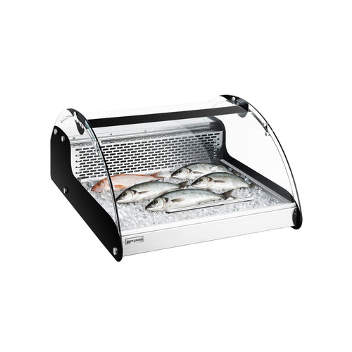 Countertop refrigerated display case - 118L - 695mm - Double glazing - round - 1 folding glass door - for fresh fish