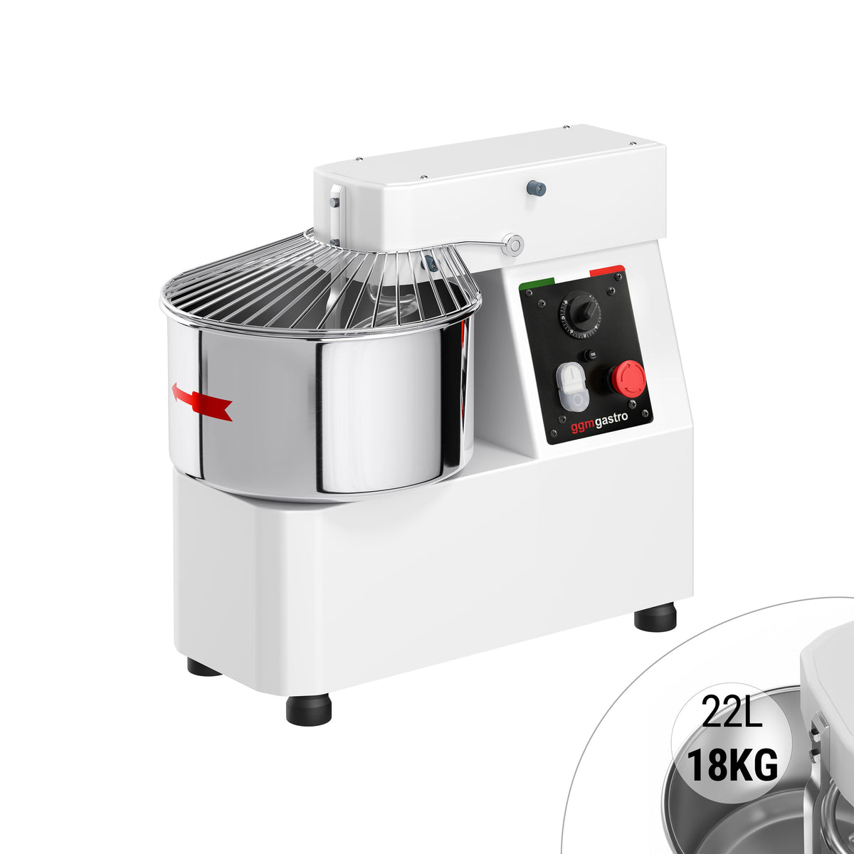 Commercial Spiral Dough Mixer - 22L / 18kg - Single Speed - Fixed Head & Bowl - with Timer - 230V - For Bread Dough