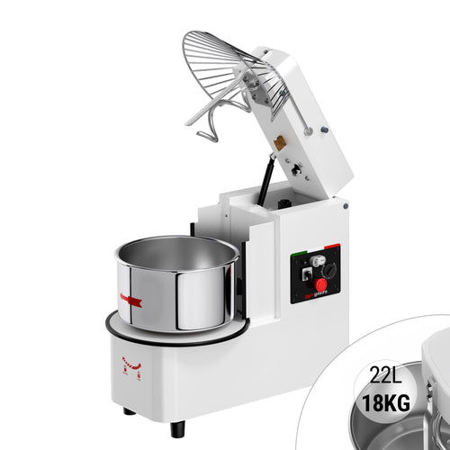 Taikinakone ammattikäyttöön - 22 l / 18 kg - 2-nopeuksinen - irrotettava kulho ja kallistettava sekoituspää - ajastin - 400 V