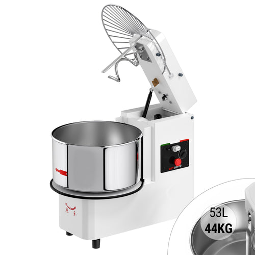 Taikinakone ammattikäyttöön - 53 l / 44 kg - 1-nopeuksinen - irrotettava kulho ja kallistettava sekoituspää - ajastin - 400 V