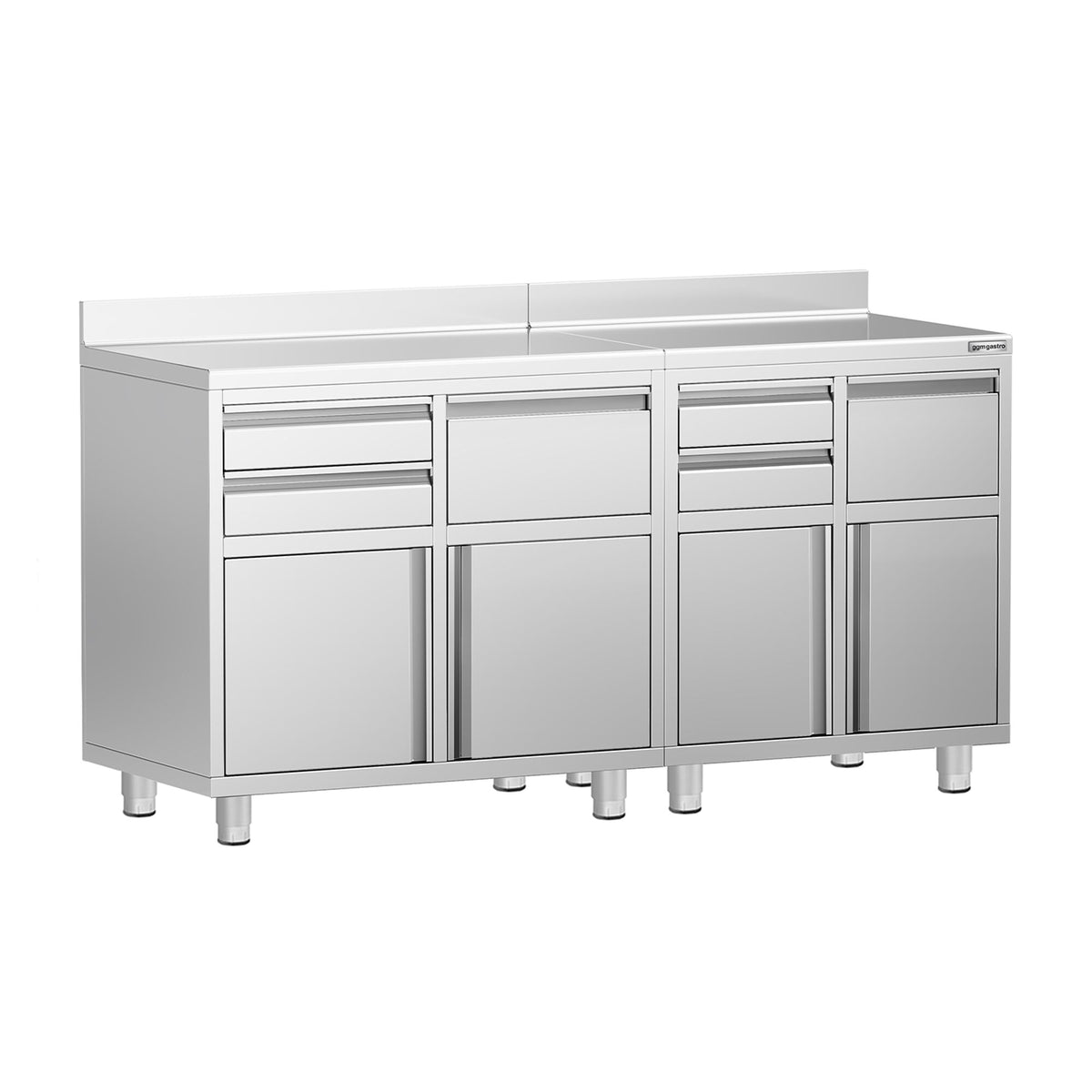 Työkaappi - kahvikoneelle - 1800x600 mm - 4 laatikkoa, 2 ovea, 2 kahvipurulaatikkoa - roiskesuojalla