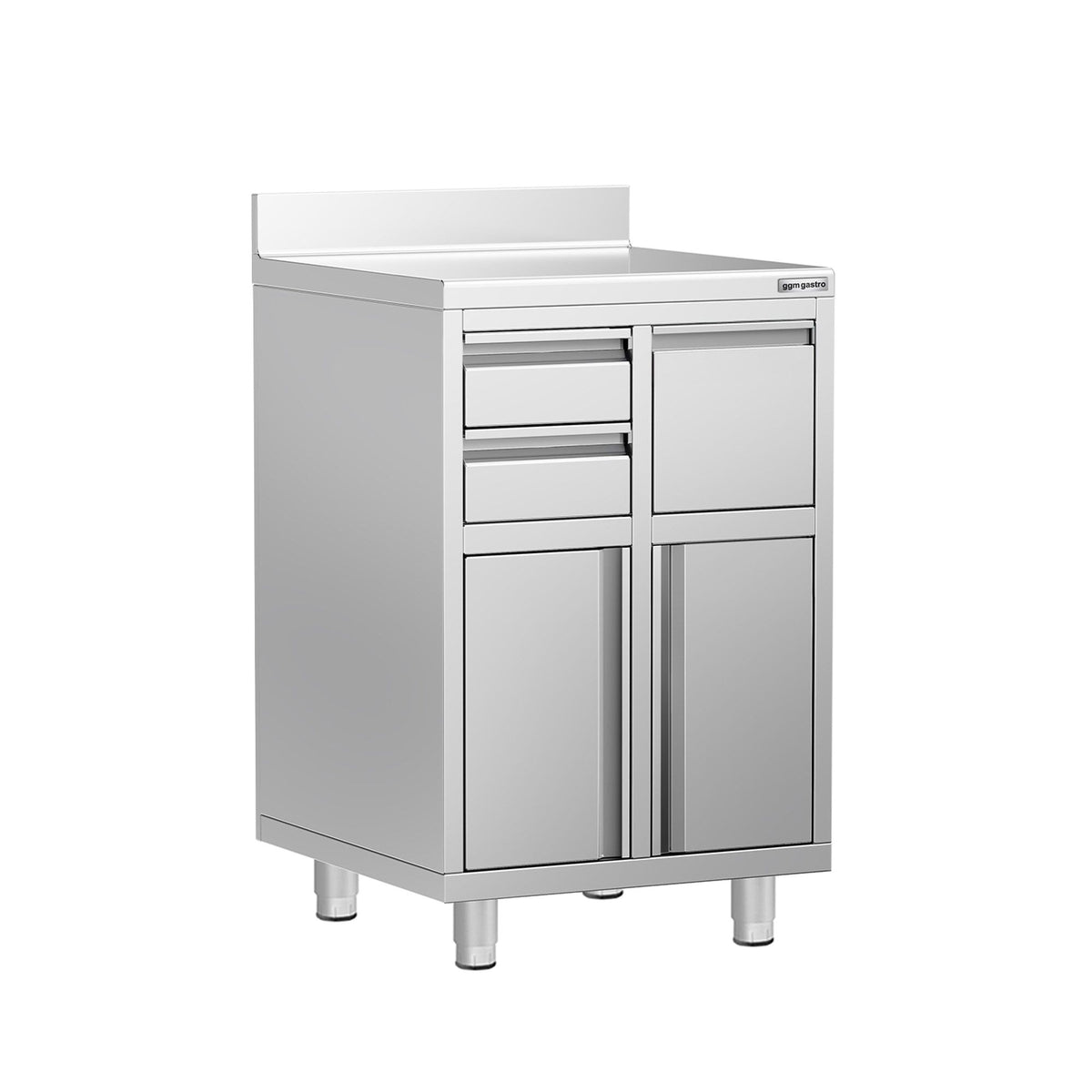 Työkaappi - kahvikoneelle - 600x600 mm - 2 laatikkoa, 1 ovea, 1 kahvipurulaatikkoa - roiskesuojalla