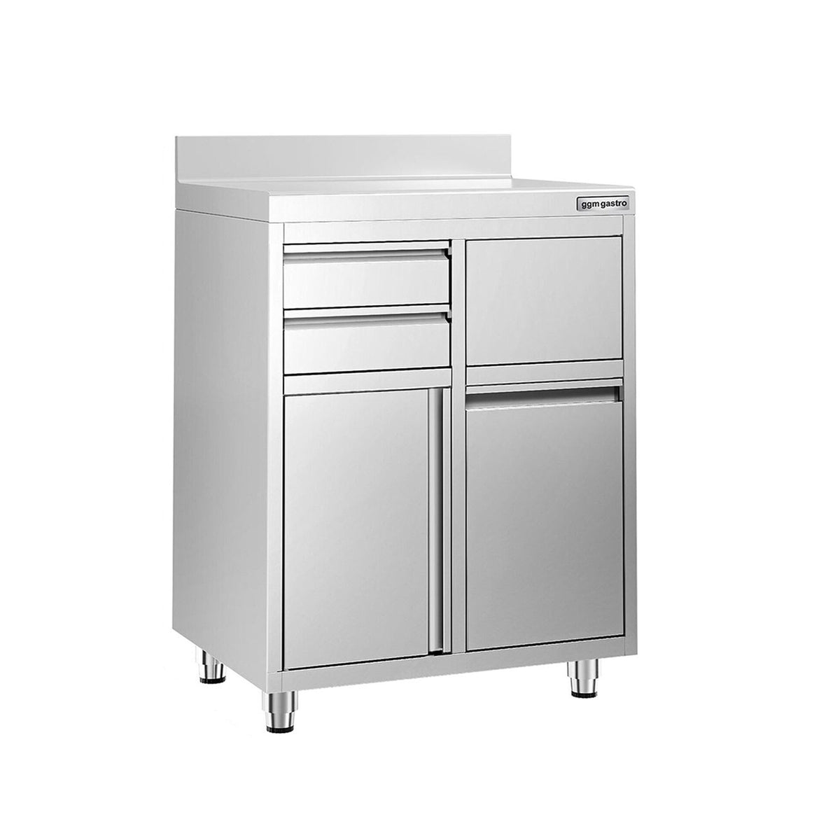 Ruostumattomasta teräksestä työkaappi - 800x600 mm - 2 vetolaatikkoa, 1 saranaovi - roiskesuoja