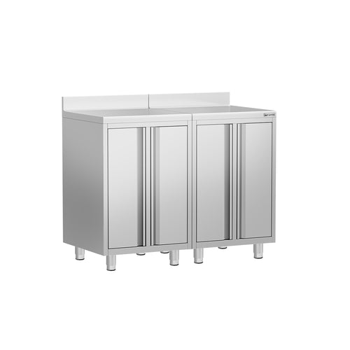 Commercial Stainless Steel Coffee Station & Worktop Floor Cupboard  - for Coffee Machine - 1200x600mm - with 2 Double Doors - with Rear Upstand 