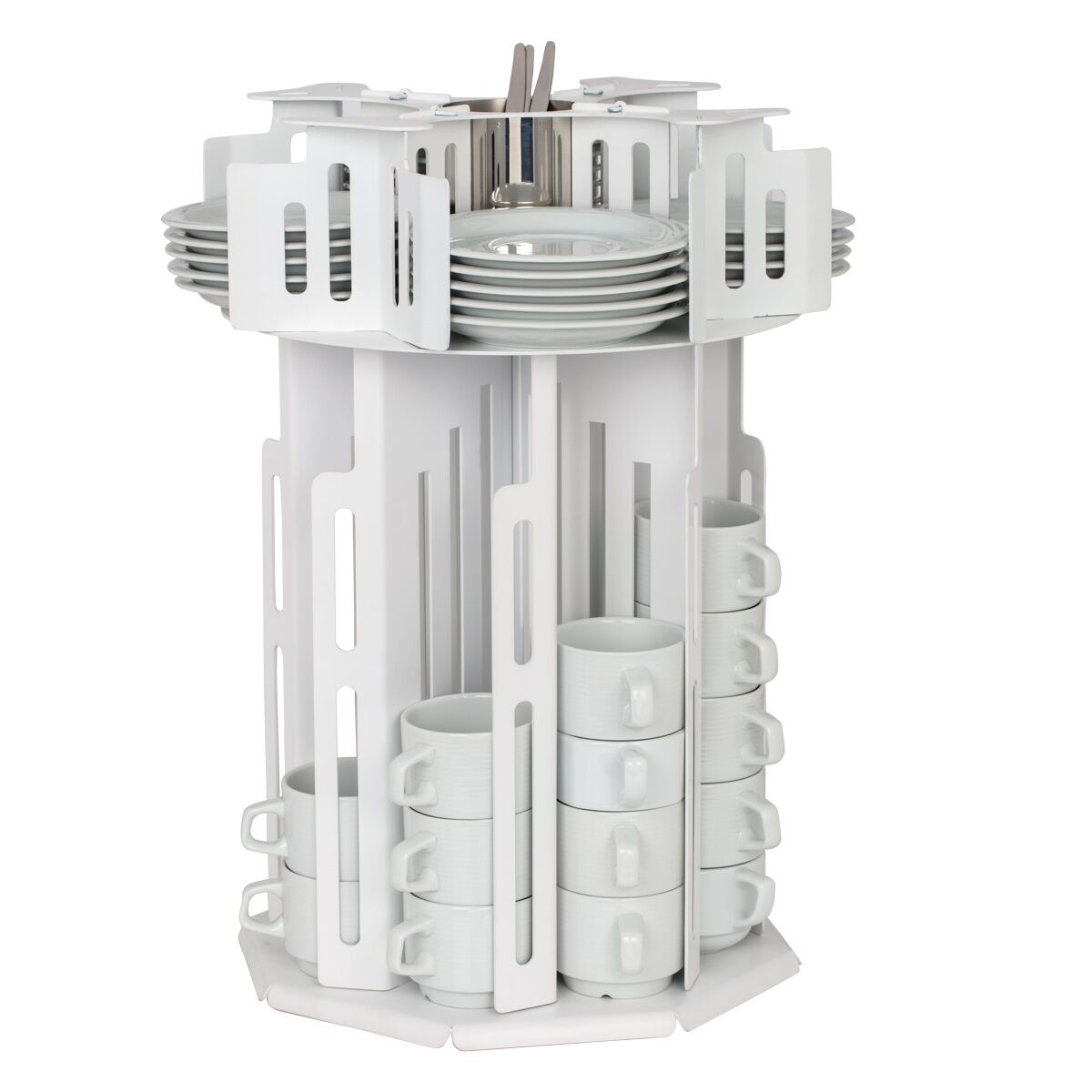 Cup & Saucer Dispenser - rotating - White - Stainless Steel