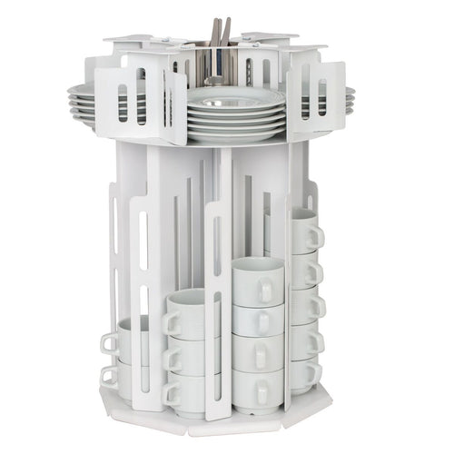 Cup & Saucer Dispenser - rotating - White - Stainless Steel